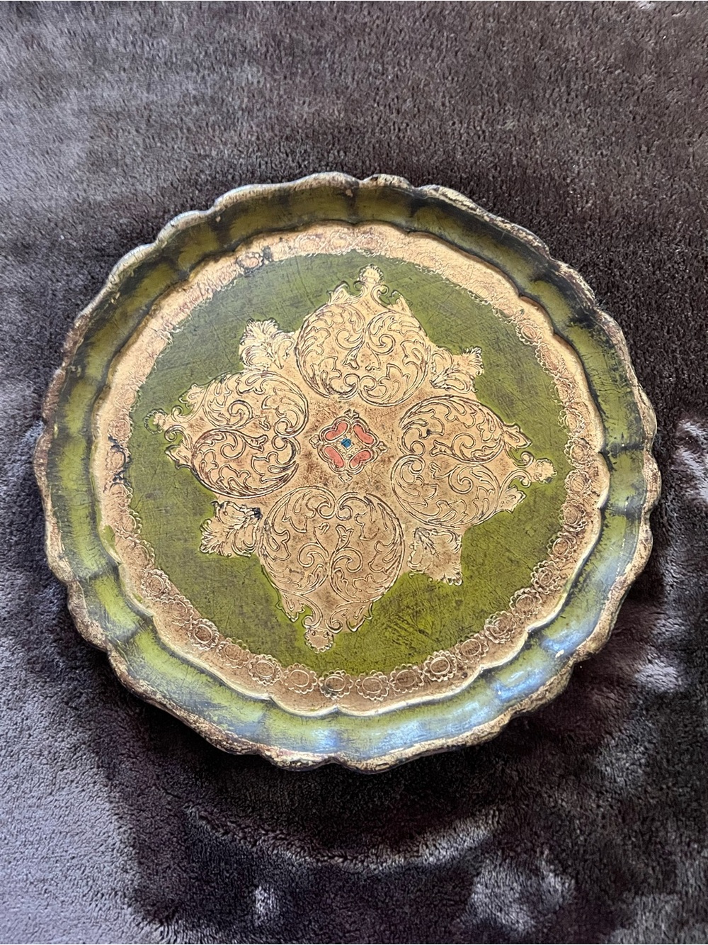 VTG Italian Florentine Round Wooden Tray